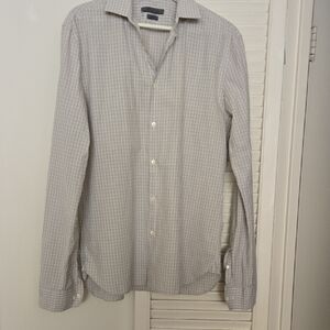 John Varvatos Men's Light Gray Beige Checked Cotton Dress Shirt Made In Italy